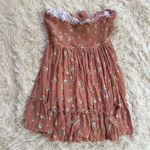 Agua Bendita mini strapless Dress smocked back flower print dust pink size L - Picture 5 of 11
